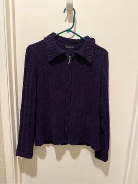 Carol Rose Deep Purple Zip-Up Ribbed Cardigan